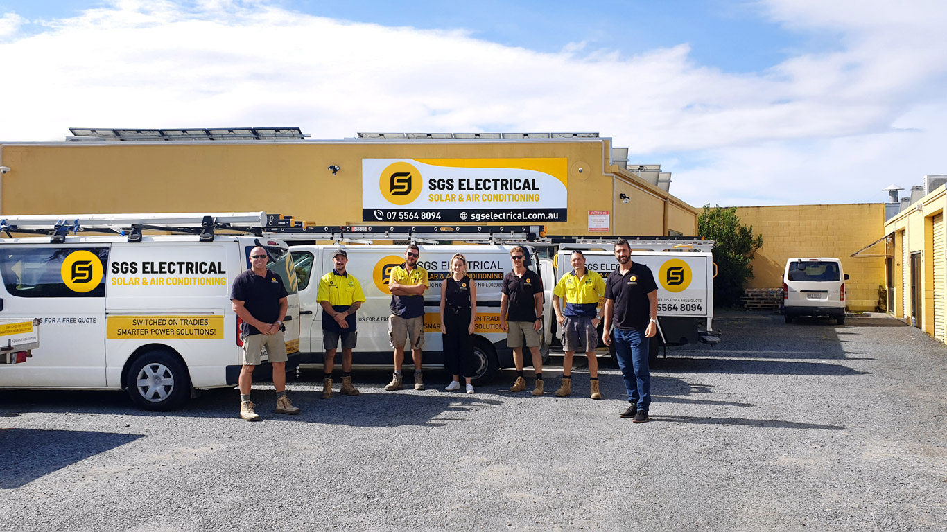 The SGS Electrical Solar and Air Conditioning Team at their HQ in Ashmore Gold Coast